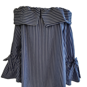 Love In Off The Shoulder Striped Cotton Blouse Size Medium EUC
